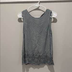 Gray Sleeveless Lace Hem Top